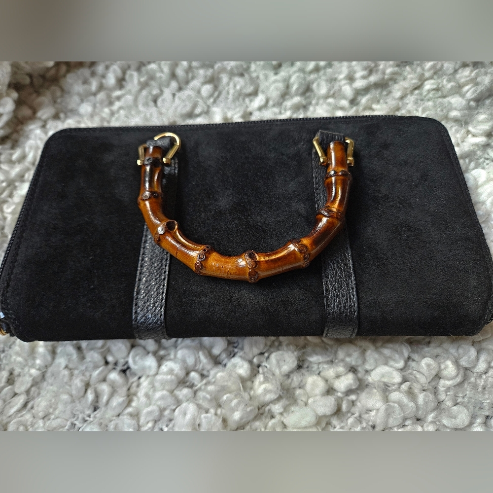 GUCCI Black suede WOC style zippy clutch